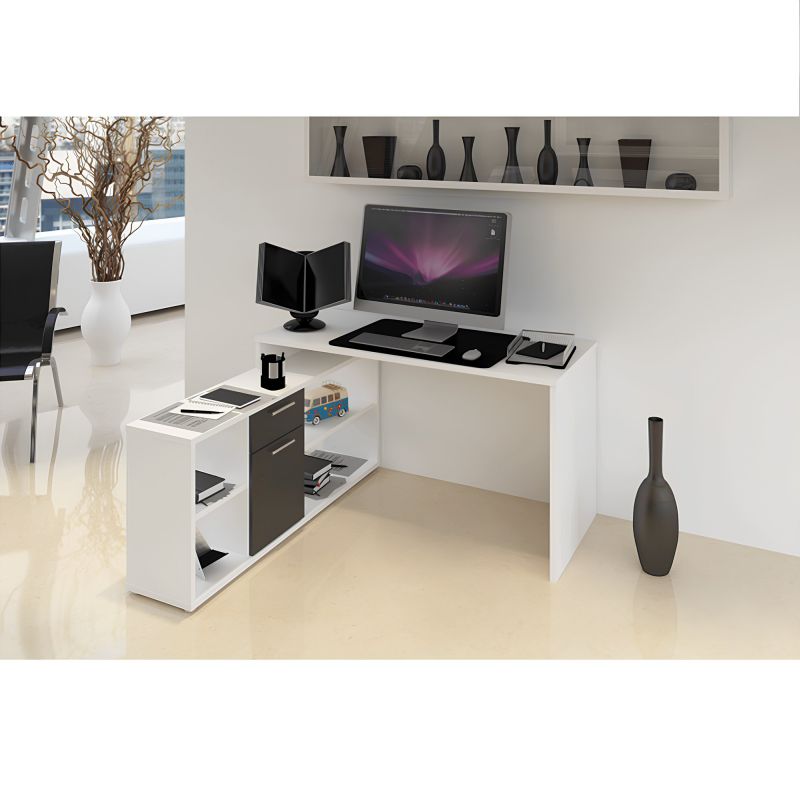 PC stôl, 135x135cm, biely, čierny, NOE NEW