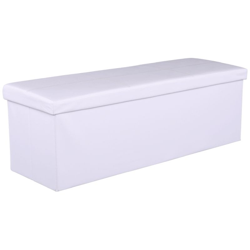 Skladací taburet, 114cm, biela ekokoža, ZAMIRA