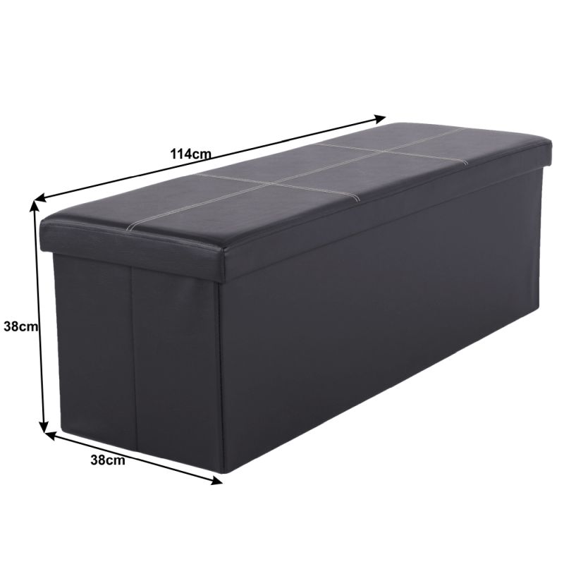 Skladací taburet, 114cm, čierna ekokoža, ZAMIRA
