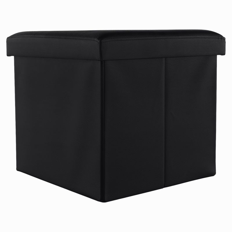 Skladací taburet, 40cm, ekokoža čierna, TELA NEW