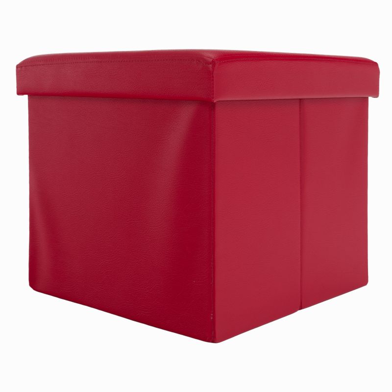 Skladací taburet, 40cm, ekokoža červená, TELA NEW