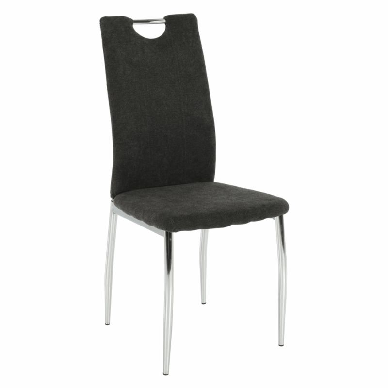 Jedálenská stolička, hnedosivá látka, nohy chróm, OLIVA NEW