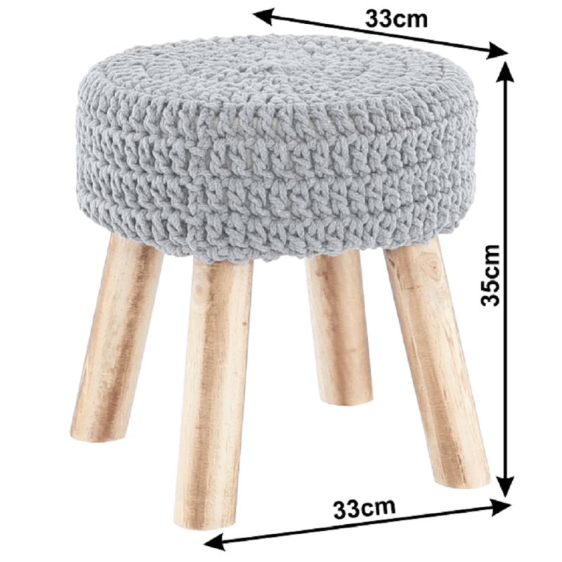 Taburet, 33cm, sivá vlna, drevo prírodné, NAIDA