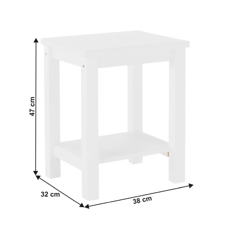 Nočný stolík, 38cm, masív, biely, FOSIL