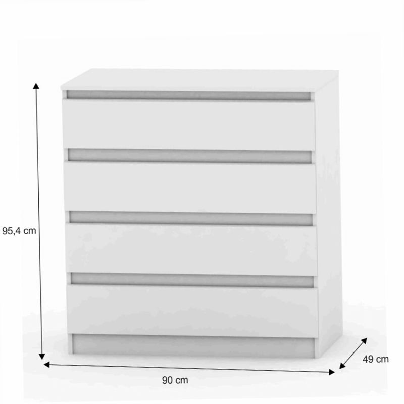 Komoda, 90cm, 4 šuplíková, biela, HANY NEW 004