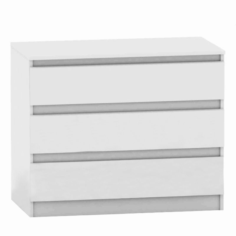 Komoda, 90cm, 3 šuplíková, biela, HANY NEW 003