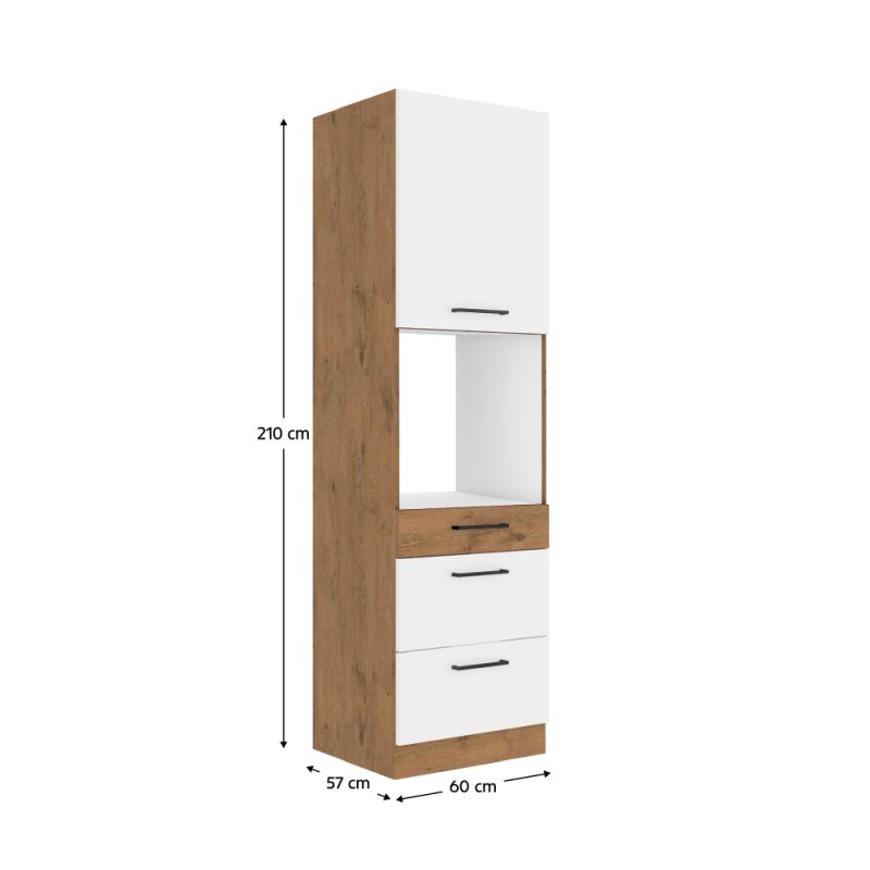Vysoká skrinka na rúru, 60cm, biely lesk, dub lancelot, VEGA 60 DPS-210 3S 1F