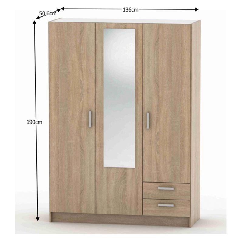 Skriňa, 136cm, kombinovaná, dub sonoma, BETTY 7, BE07-001-00