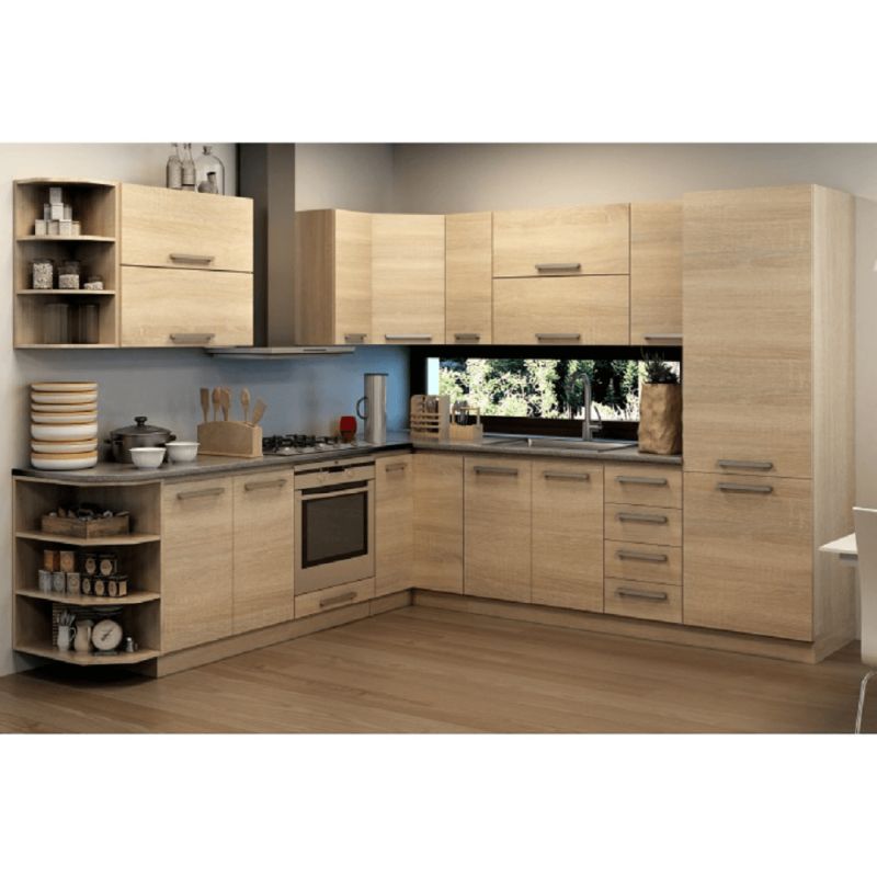 Kuchynská linka, 240cm, dub sonoma, biela, NOVA PLUS