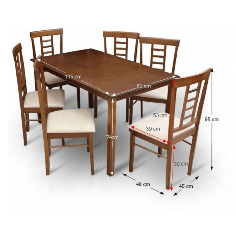 Jedálenský set 1+6, 135x80cm, MDF, orech, látka béžová, OLEG