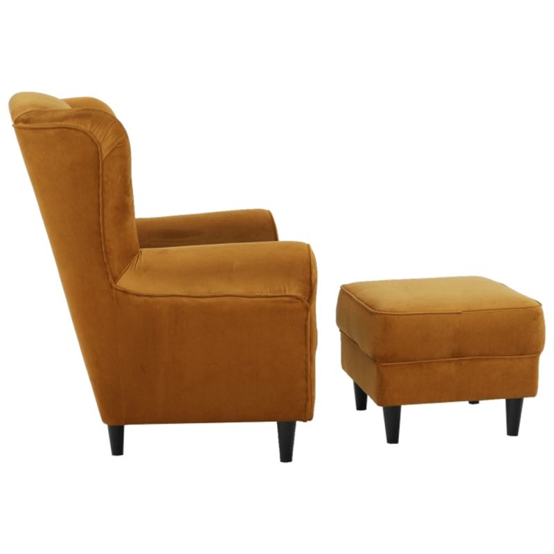 Kreslo, ušiak s taburetom, horčicová látka, ASTRID