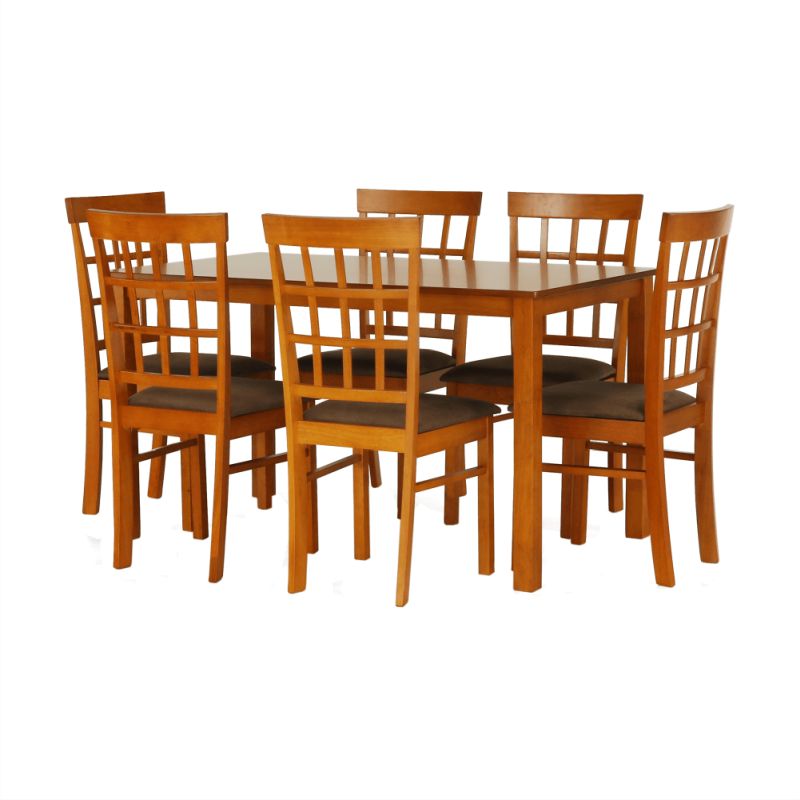 Jedálenský set 1+6, 135x80cm, MDF, čerešňa, látka béžová, GRID NEW