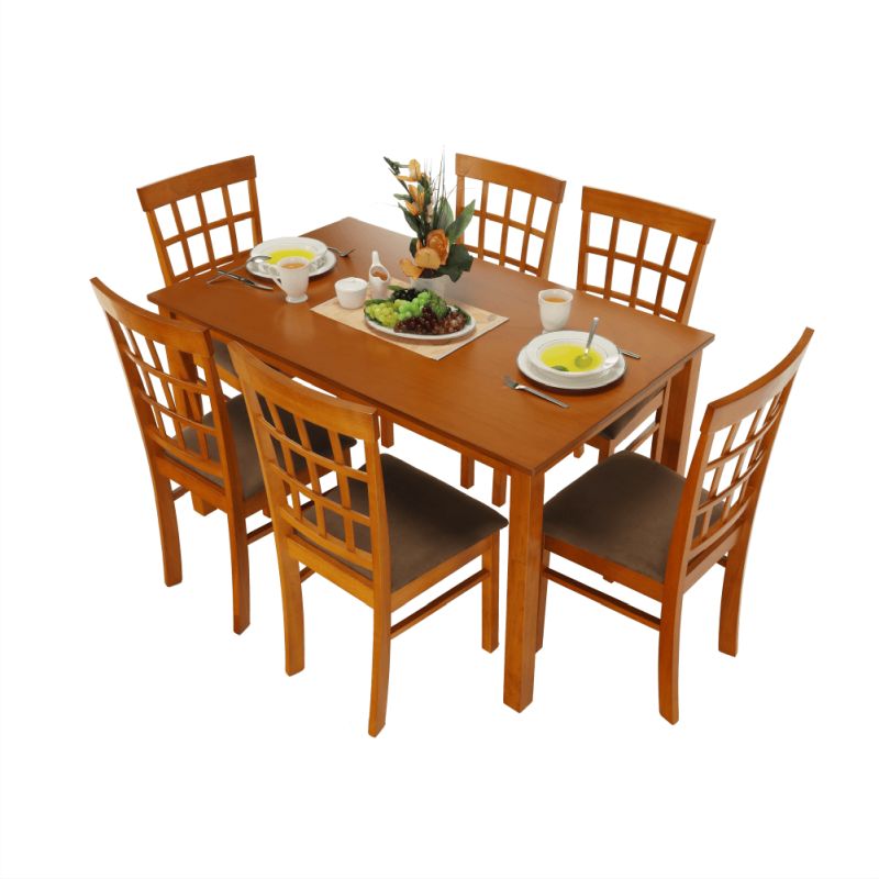 Jedálenský set 1+6, 135x80cm, MDF, čerešňa, látka béžová, GRID NEW