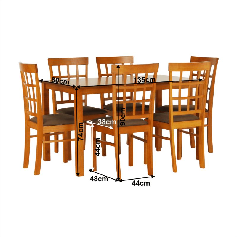 Jedálenský set 1+6, 135x80cm, MDF, čerešňa, látka béžová, GRID NEW