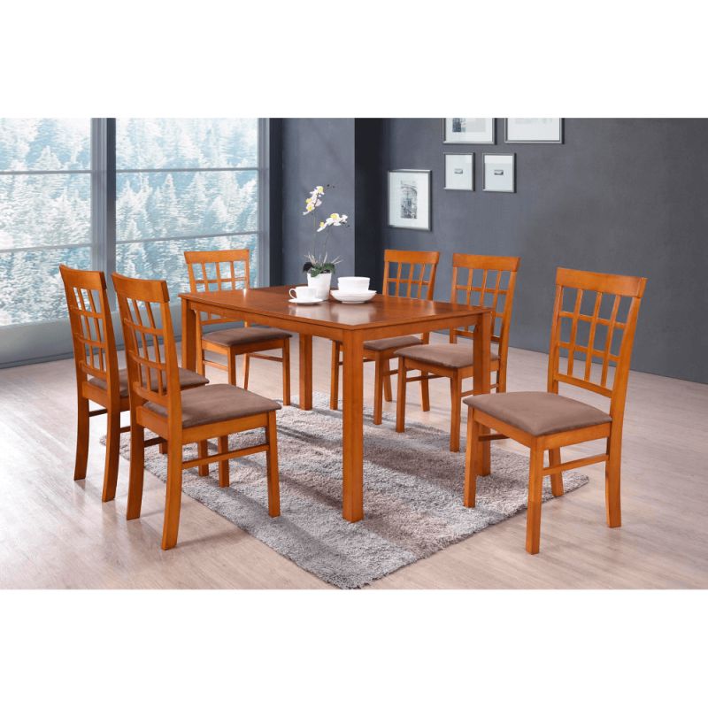 Jedálenský set 1+6, 135x80cm, MDF, čerešňa, látka béžová, GRID NEW