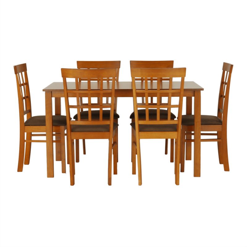 Jedálenský set 1+6, 135x80cm, MDF, čerešňa, látka béžová, GRID NEW