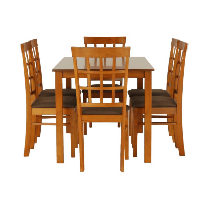Jedálenský set 1+6, 135x80cm, MDF, čerešňa, látka béžová, GRID NEW