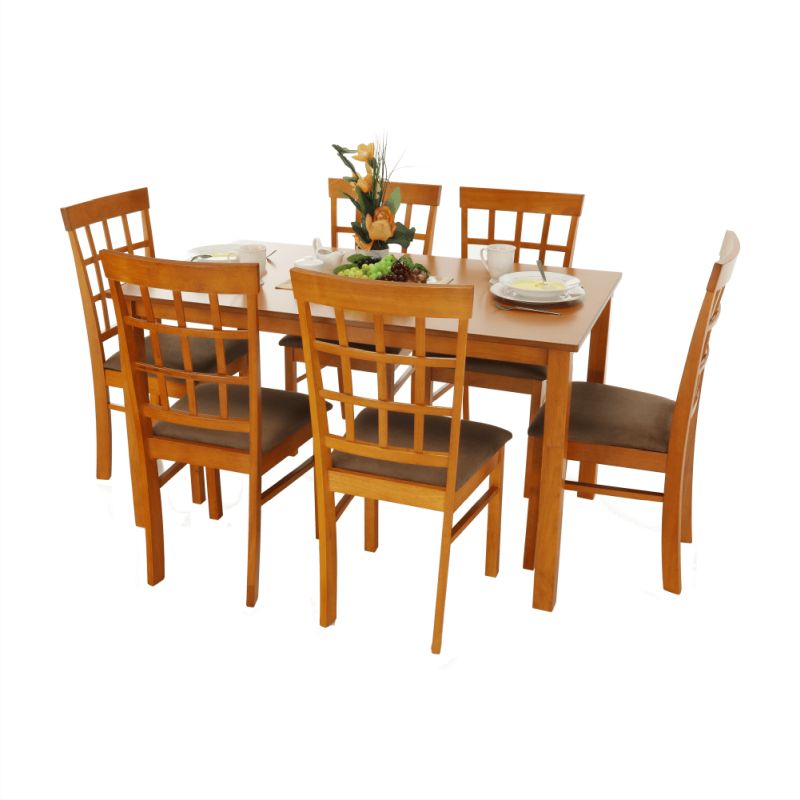 Jedálenský set 1+6, 135x80cm, MDF, čerešňa, látka béžová, GRID NEW