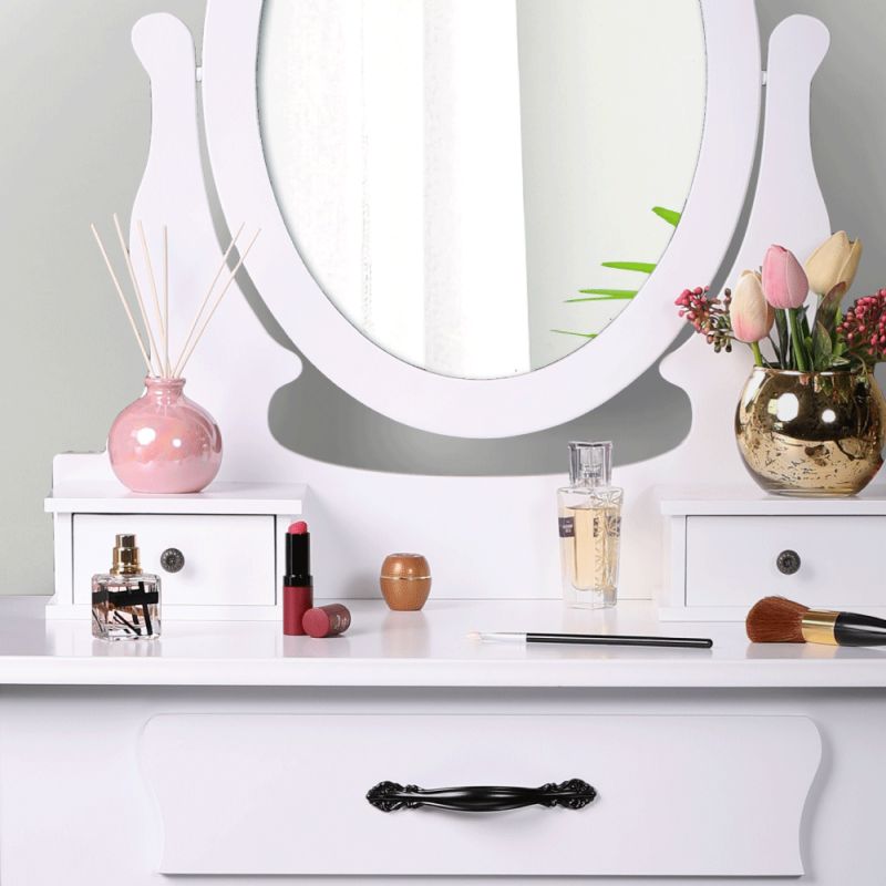 Toaletný stolík, 72cm, s taburetom, biely, strieborný, LINET NEW
