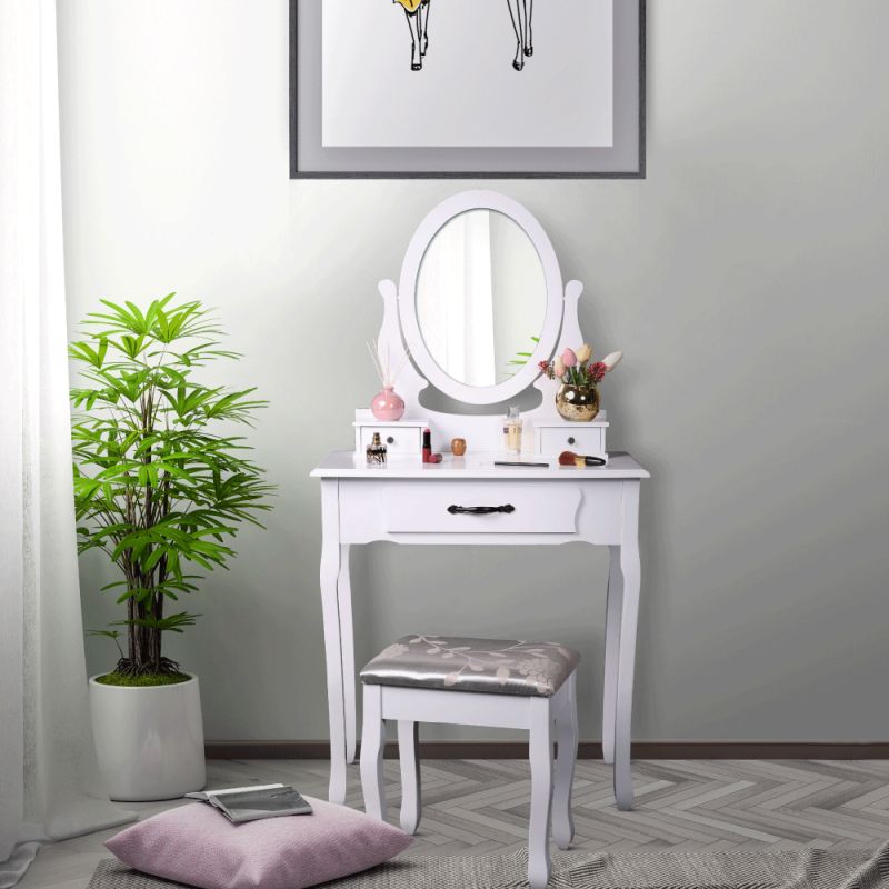 Toaletný stolík, 72cm, s taburetom, biely, strieborný, LINET NEW