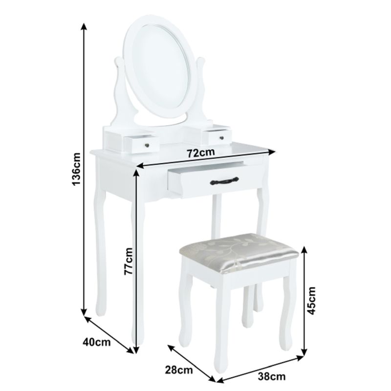 Toaletný stolík, 72cm, s taburetom, biely, strieborný, LINET NEW