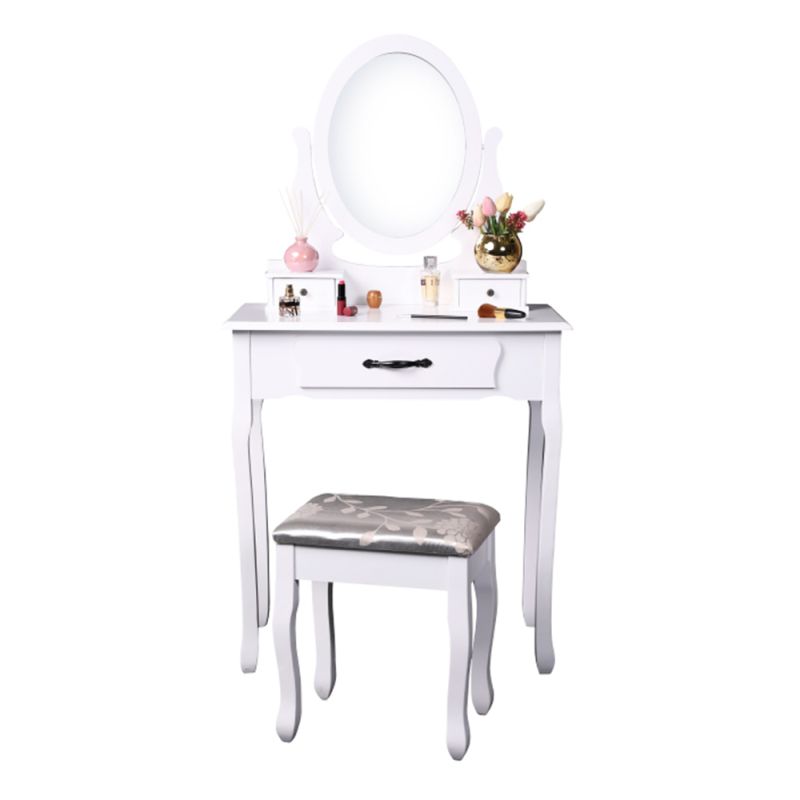 Toaletný stolík, 72cm, s taburetom, biely, strieborný, LINET NEW