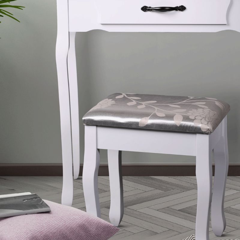 Toaletný stolík, 72cm, s taburetom, biely, strieborný, LINET NEW