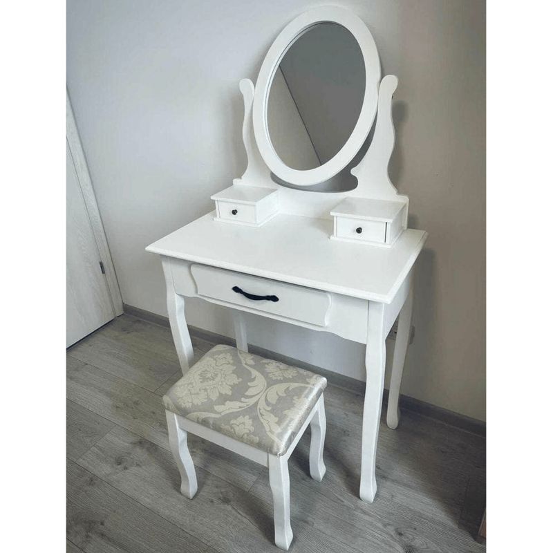 Toaletný stolík, 72cm, s taburetom, biely, strieborný, LINET NEW