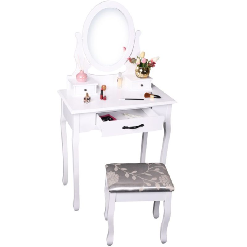 Toaletný stolík, 72cm, s taburetom, biely, strieborný, LINET NEW