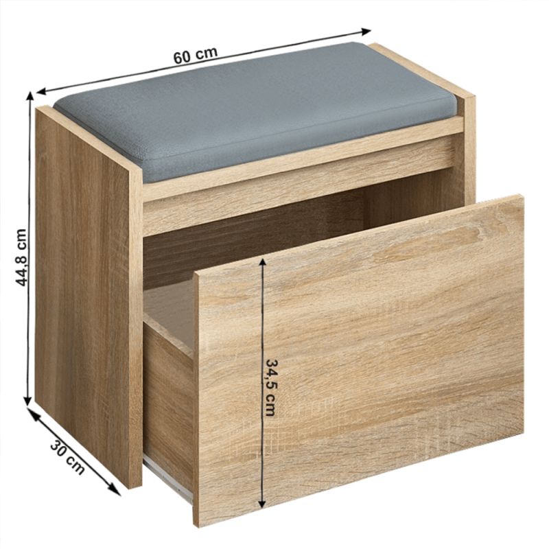 Lavica s úložným priestorom, 60cm, dub sonoma, BERGI