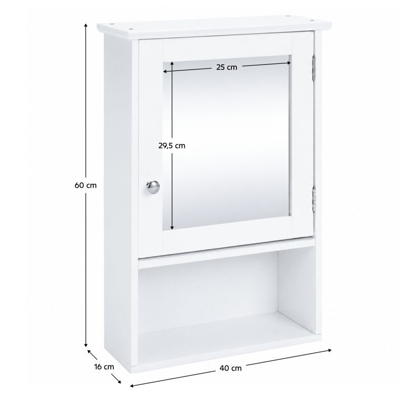 Závesná skrinka so zrkadlom, 40cm, biela, ATENE TYP 2