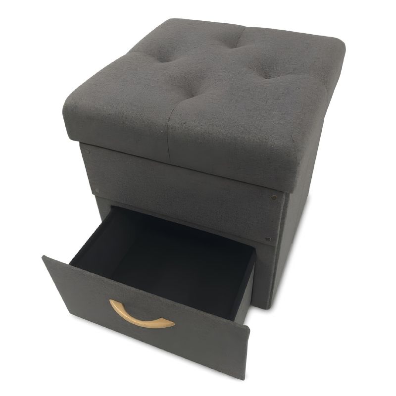 Taburet, 42cm, úložný priestor, sivá látka, SULOT TYP 1