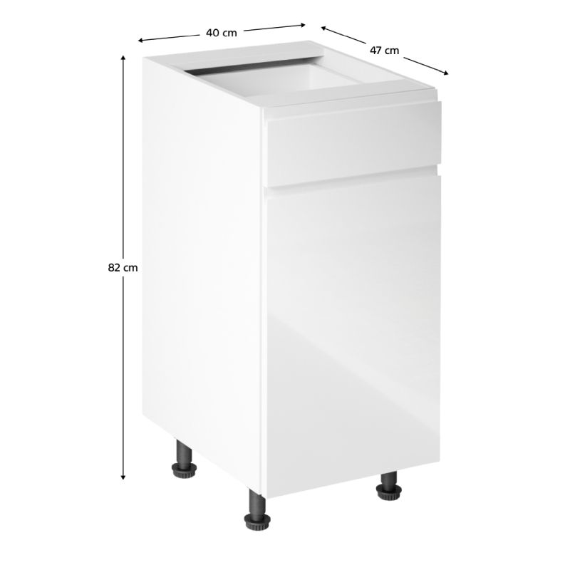 Spodná skrinka, 40cm, biela, biely lesk, pravá, AURORA D40S1