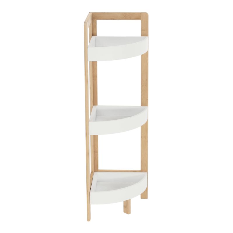 Rohový regál, 23cm, bambus, prírodný, biely, FONG