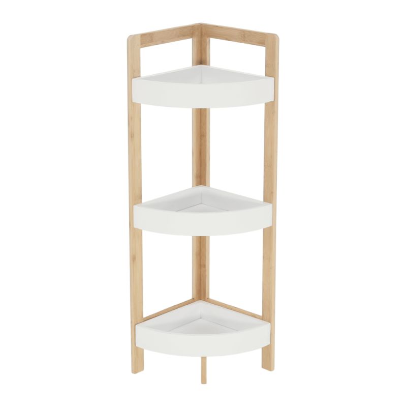 Rohový regál, 23cm, bambus, prírodný, biely, FONG