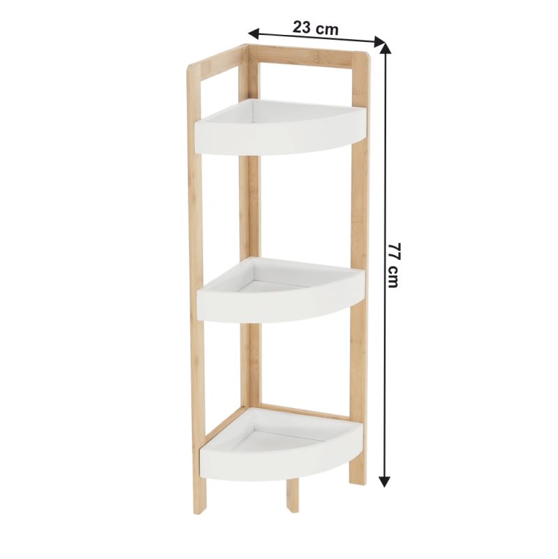 Rohový regál, 23cm, bambus, prírodný, biely, FONG