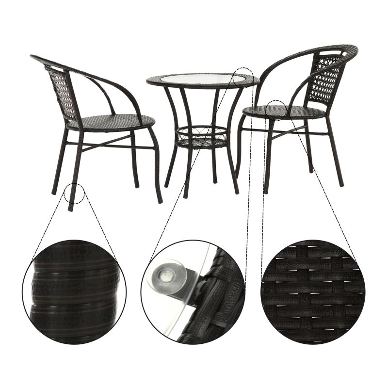 Záhradný, ratanový set, 1+2, hnedý, LASAN