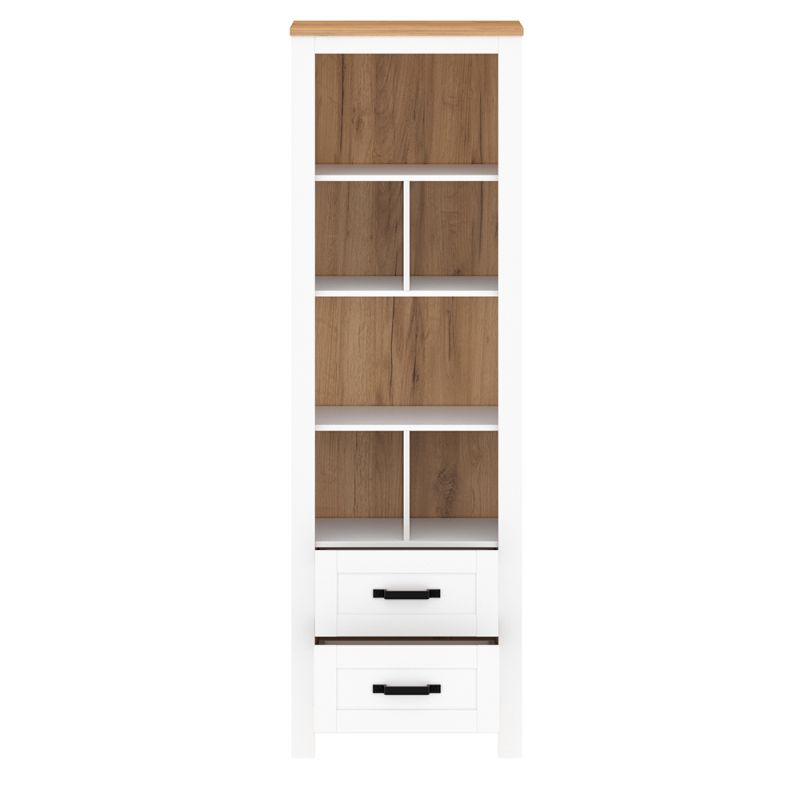 Otvorený regál, 64cm, biela alba, dub craft zlatý, LANZETTE R