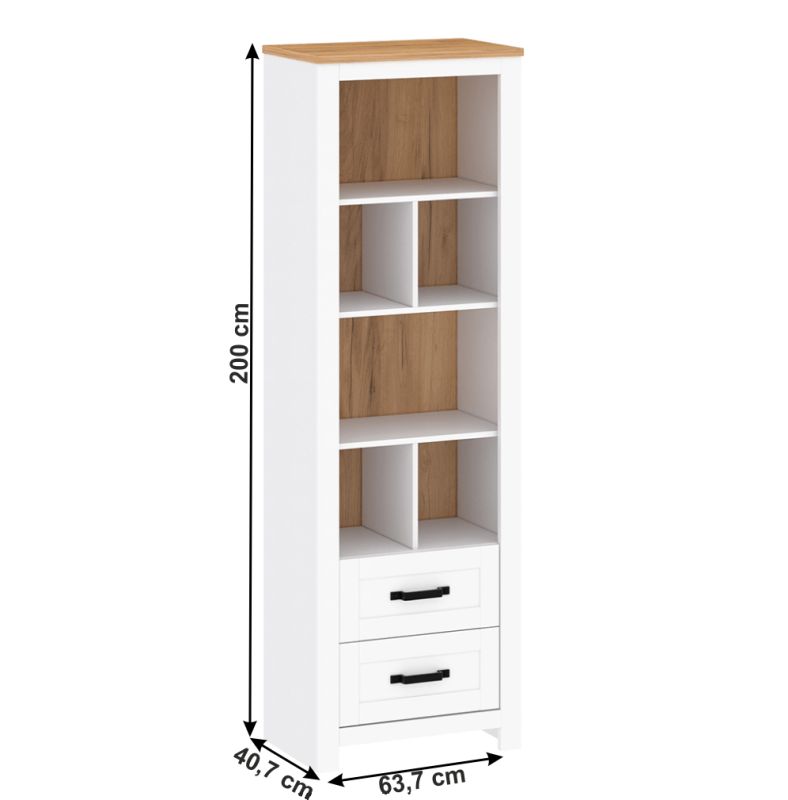Otvorený regál, 64cm, biela alba, dub craft zlatý, LANZETTE R