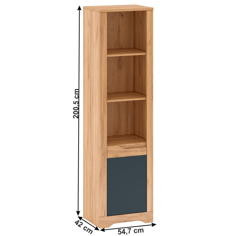 Otvorený regál, 55cm, dub craft zlatý, grafit sivá, pravý, FIDEL R2