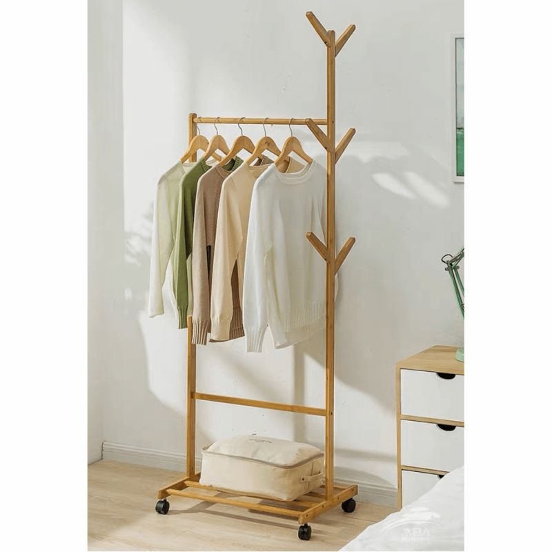 Pojazdný vešiak, prírodný, bambus, šírka 60cm, VIKIR TYP 1