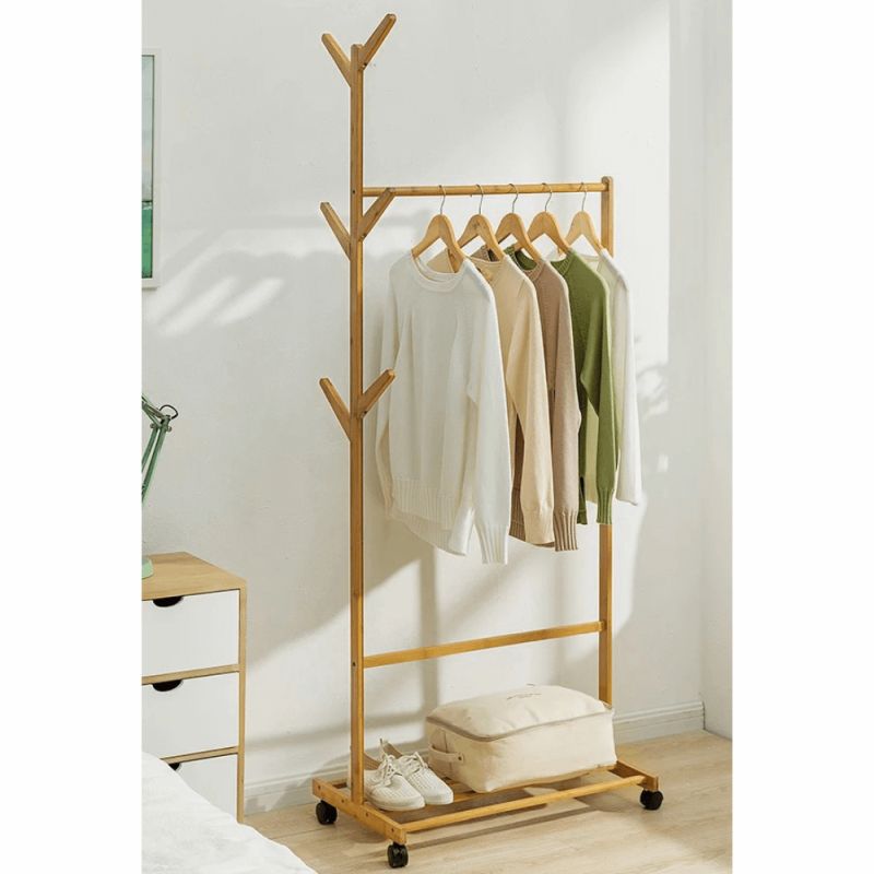 Pojazdný vešiak, prírodný, bambus, šírka 80cm, VIKIR TYP 2