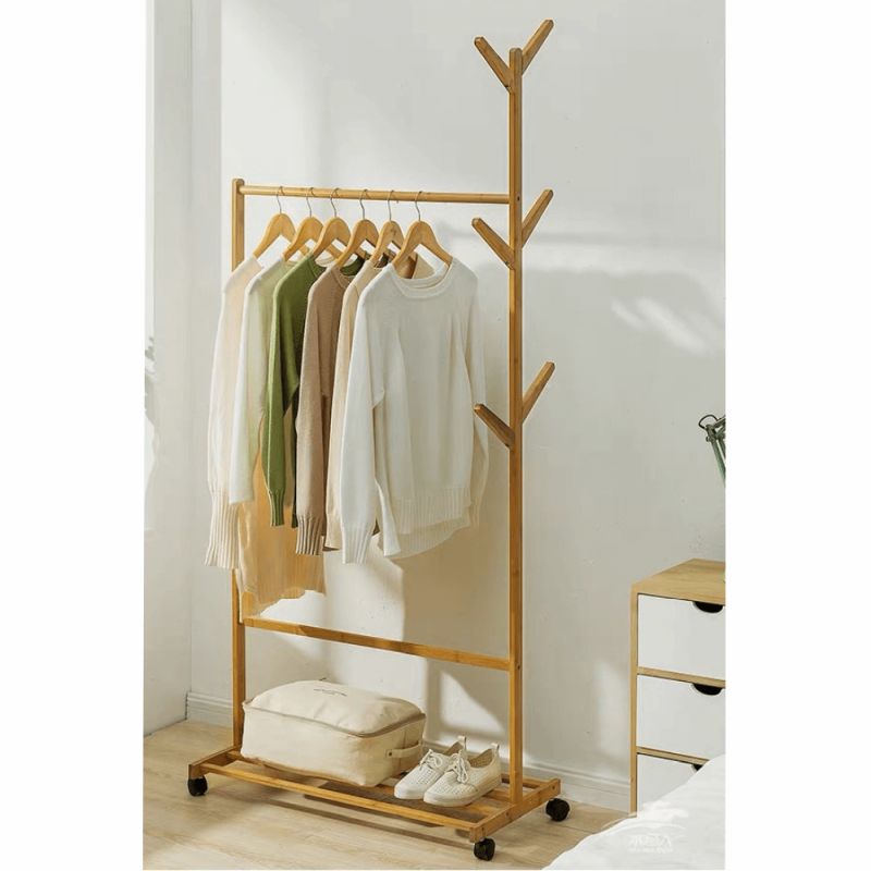 Pojazdný vešiak, prírodný, bambus, šírka 80cm, VIKIR TYP 2
