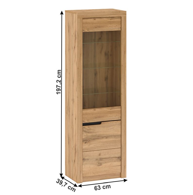 Vitrína, 63cm, dub wotan, pravá, TORONTA A2