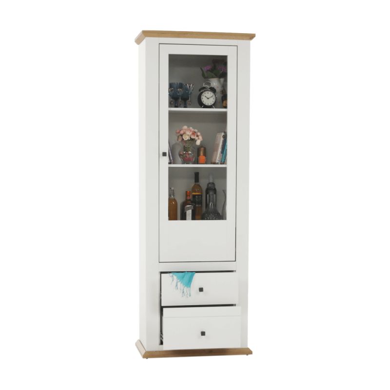 Vitrína, 70cm, biela, dub grand, LEON MZ4