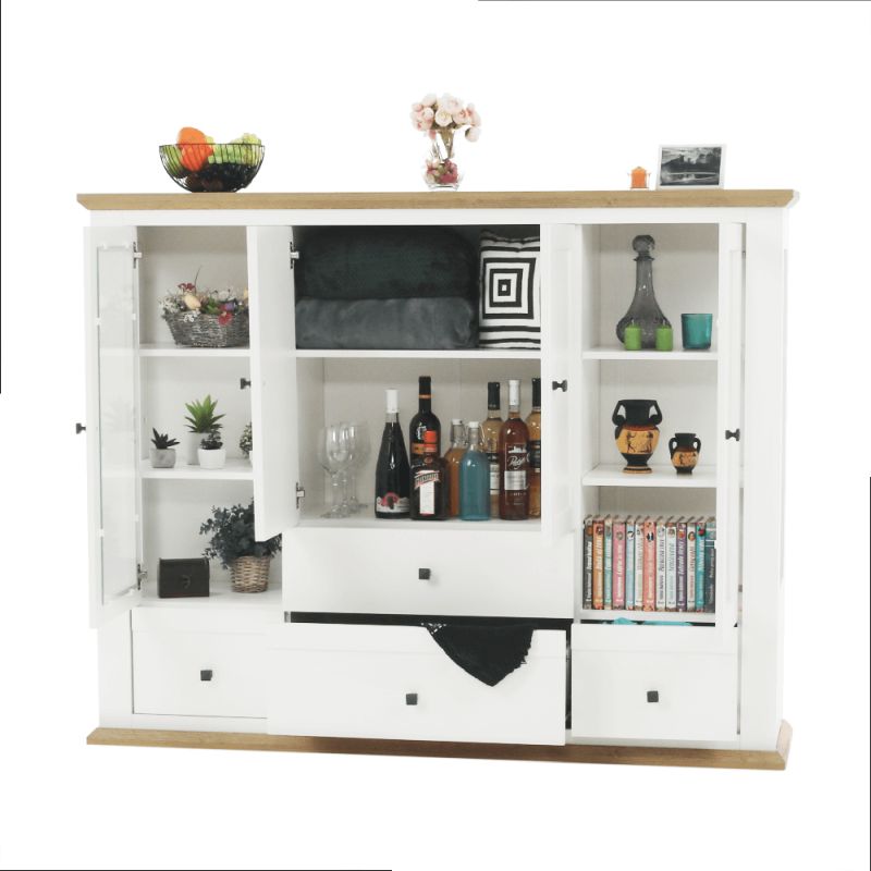 Vitrína, 165cm, biela, dub grand, LEON MZ6