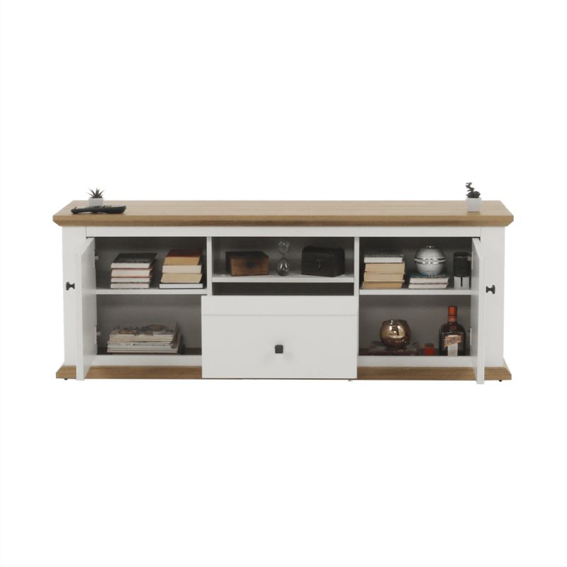RTV stolík, 150cm, biely, dub grand, LEON MZ15