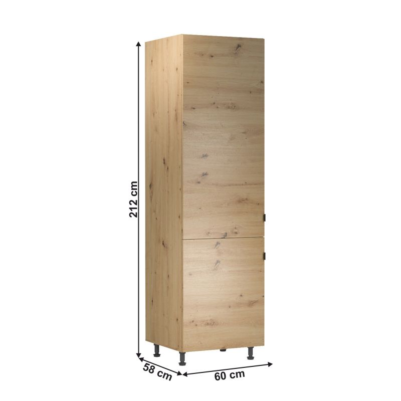 Vysoká skrinka na chladničku, 60cm, dub artisan, univerzálna, LANGEN D60ZL