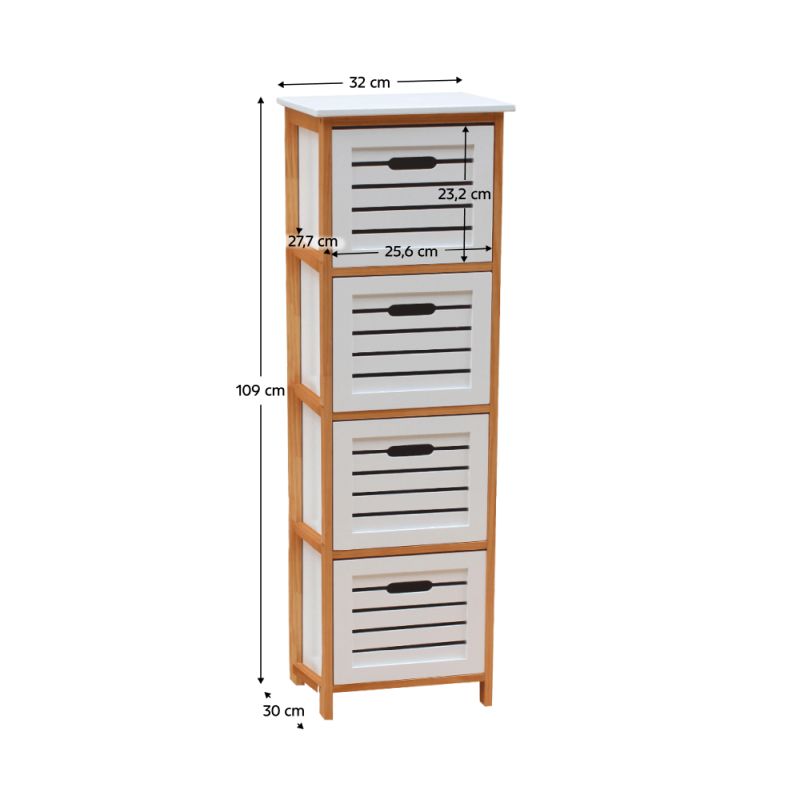 Komoda, 32cm, 4 zásuvková, biela, prírodná, TALAS