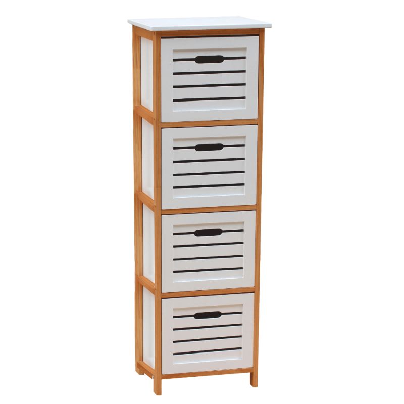 Komoda, 32cm, 4 zásuvková, biela, prírodná, TALAS